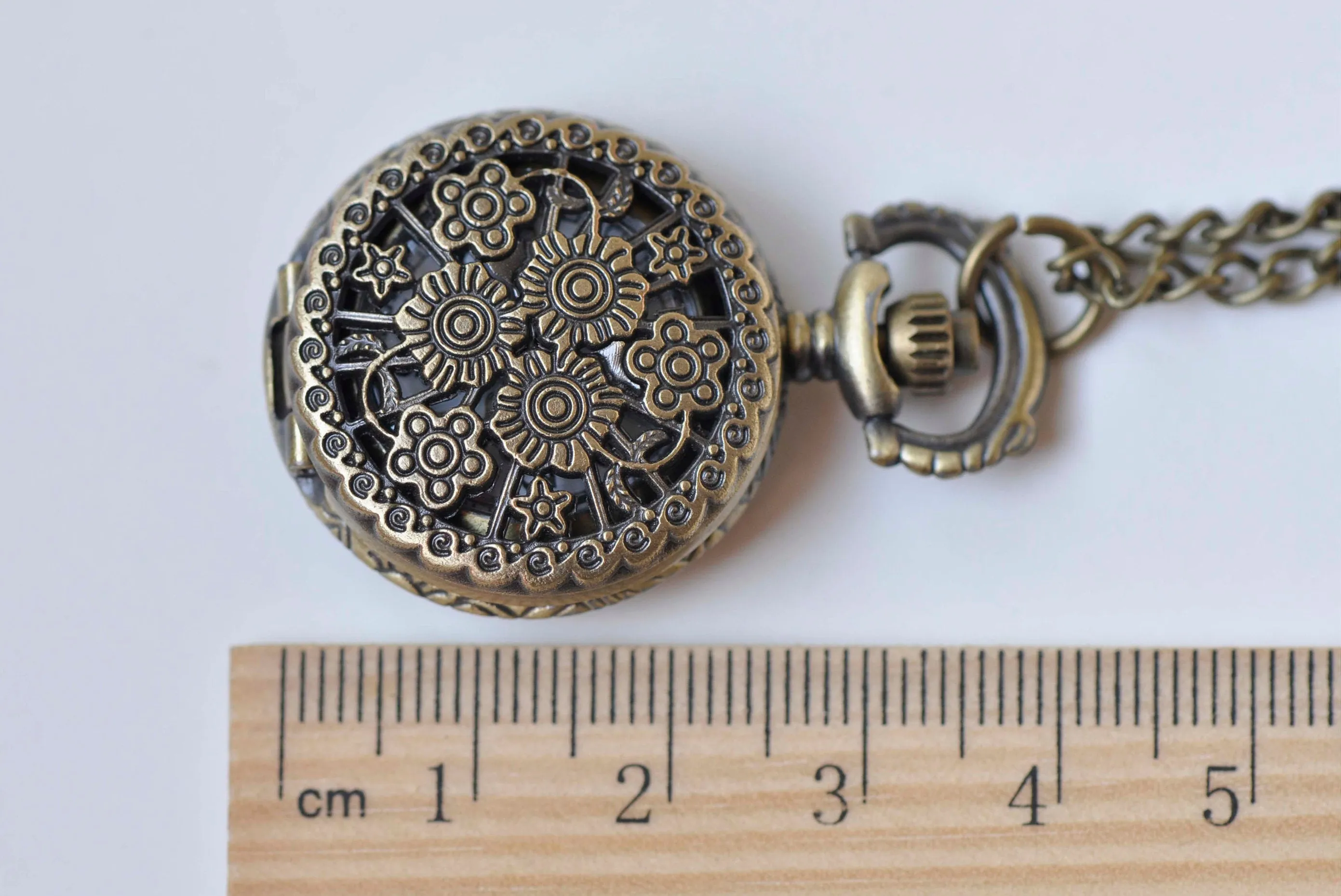 1 PC Antique Bronze Flower Pocket Watch Necklace A2620