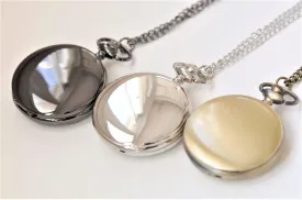 1 PC Black/Platinum/Bronze Blank Large Pocket Watch Necklace Size 47mm