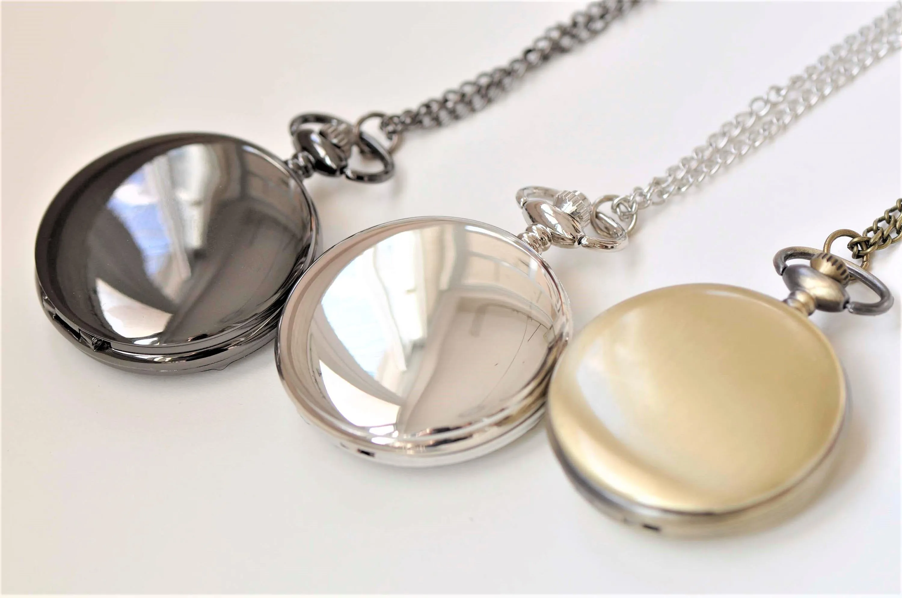 1 PC Black/Platinum/Bronze Blank Large Pocket Watch Necklace Size 47mm