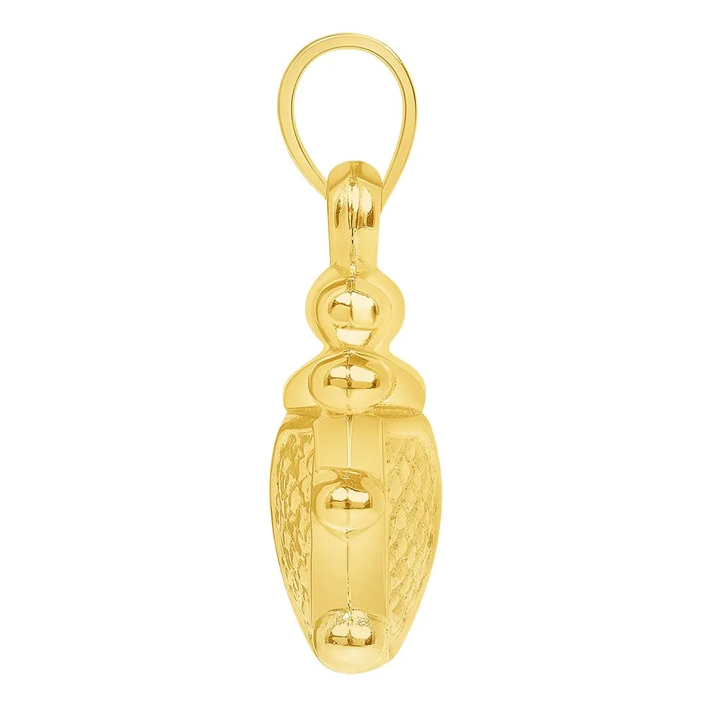 14k Yellow Gold 3D Ladybug Charm Good Luck Pendant with Cuban Curb Chain Necklace