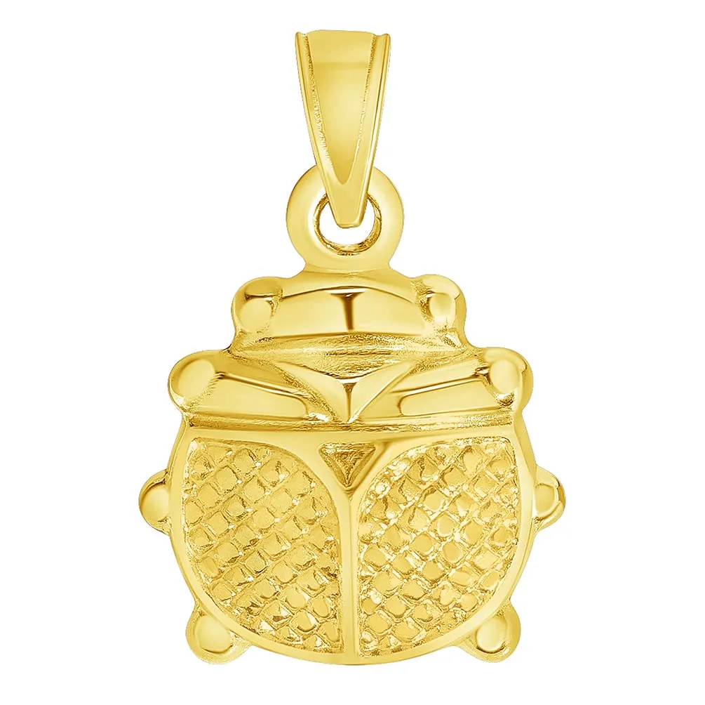 14k Yellow Gold 3D Ladybug Charm Good Luck Pendant with Cuban Curb Chain Necklace