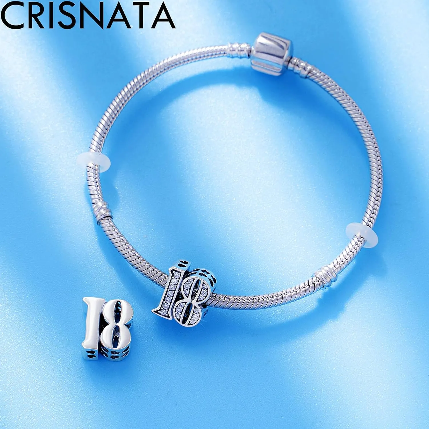 5,10 to 50 52 55 56 60 65 70 75 80 Birthday Charms fits European Anniversary Bracelets, 925 Sterling Silver Number Charms with Clear CZ Stones, Gifts for Family/Lover/Friends