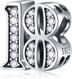 5,10 to 50 52 55 56 60 65 70 75 80 Birthday Charms fits European Anniversary Bracelets, 925 Sterling Silver Number Charms with Clear CZ Stones, Gifts for Family/Lover/Friends