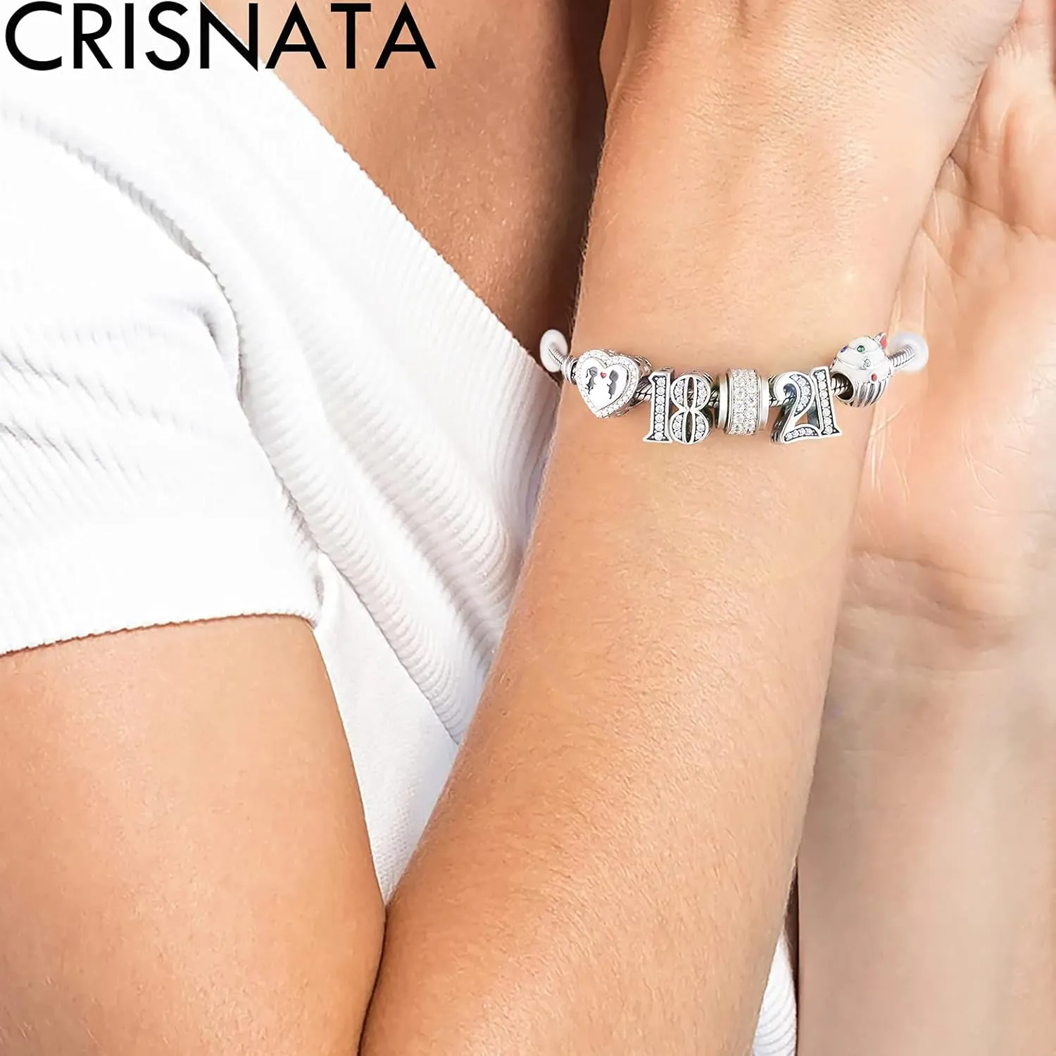 5,10 to 50 52 55 56 60 65 70 75 80 Birthday Charms fits European Anniversary Bracelets, 925 Sterling Silver Number Charms with Clear CZ Stones, Gifts for Family/Lover/Friends