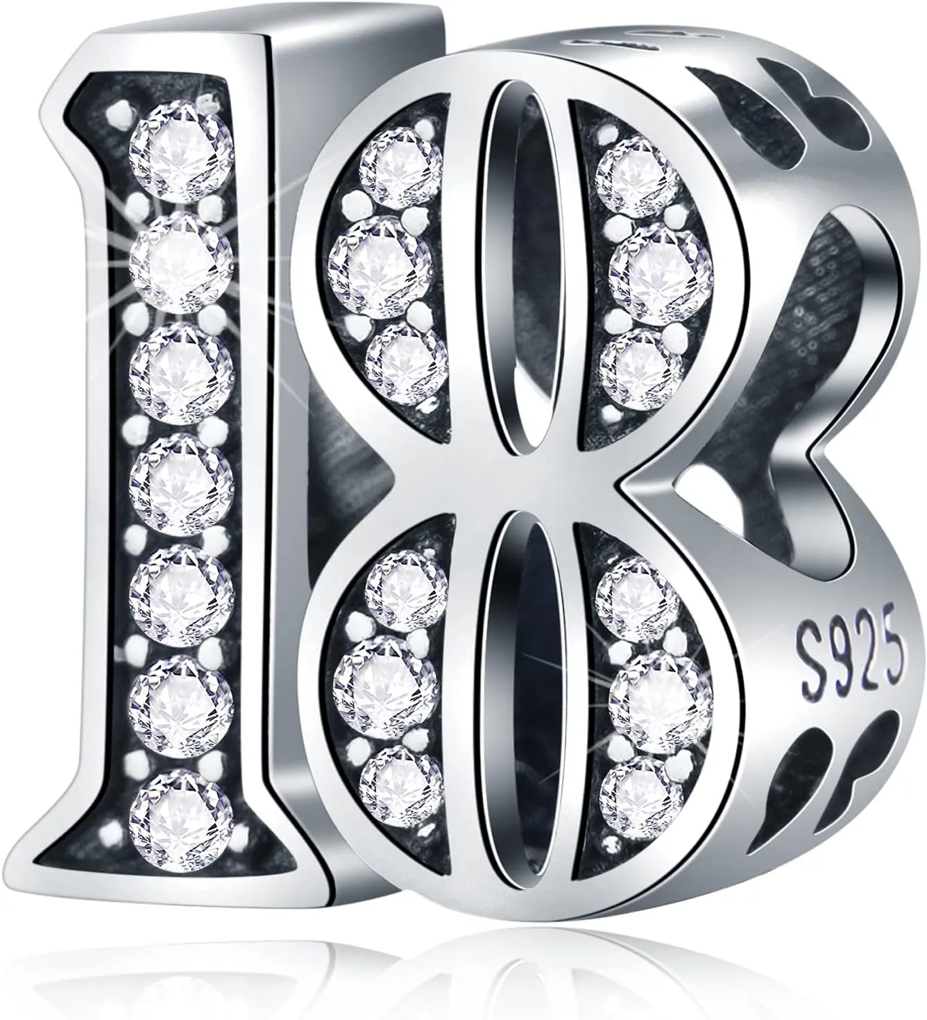 5,10 to 50 52 55 56 60 65 70 75 80 Birthday Charms fits European Anniversary Bracelets, 925 Sterling Silver Number Charms with Clear CZ Stones, Gifts for Family/Lover/Friends
