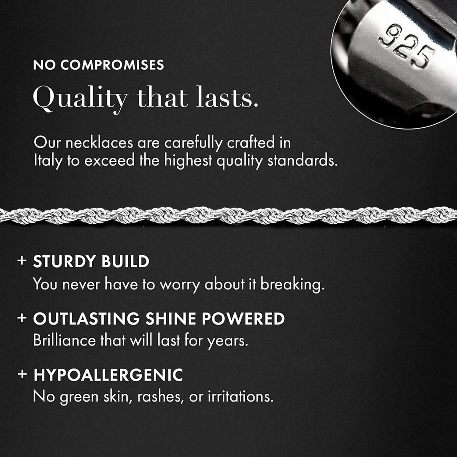 925 Sterling Silver Rope Chain Necklace for Women Men, Stacking Real Silver Chain for Men, Neck Chains for Mens, Solid Italy Rope Necklace Chain, 1.5-2mm Mens Necklace Women Necklaces Gift