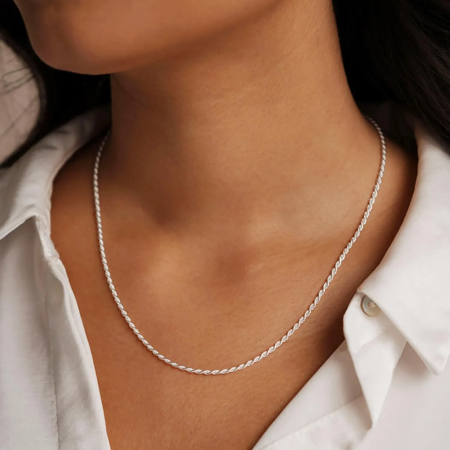 925 Sterling Silver Rope Chain Necklace for Women Men, Stacking Real Silver Chain for Men, Neck Chains for Mens, Solid Italy Rope Necklace Chain, 1.5-2mm Mens Necklace Women Necklaces Gift