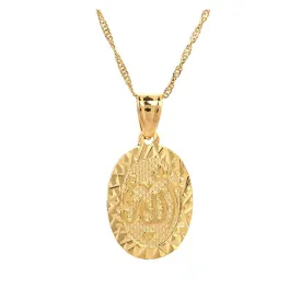 Allah Necklace Round Oval Islamic Holy Jewelry Allah Gift Muslim Chain Medallion Gold Silver Stainless Steel  20in.