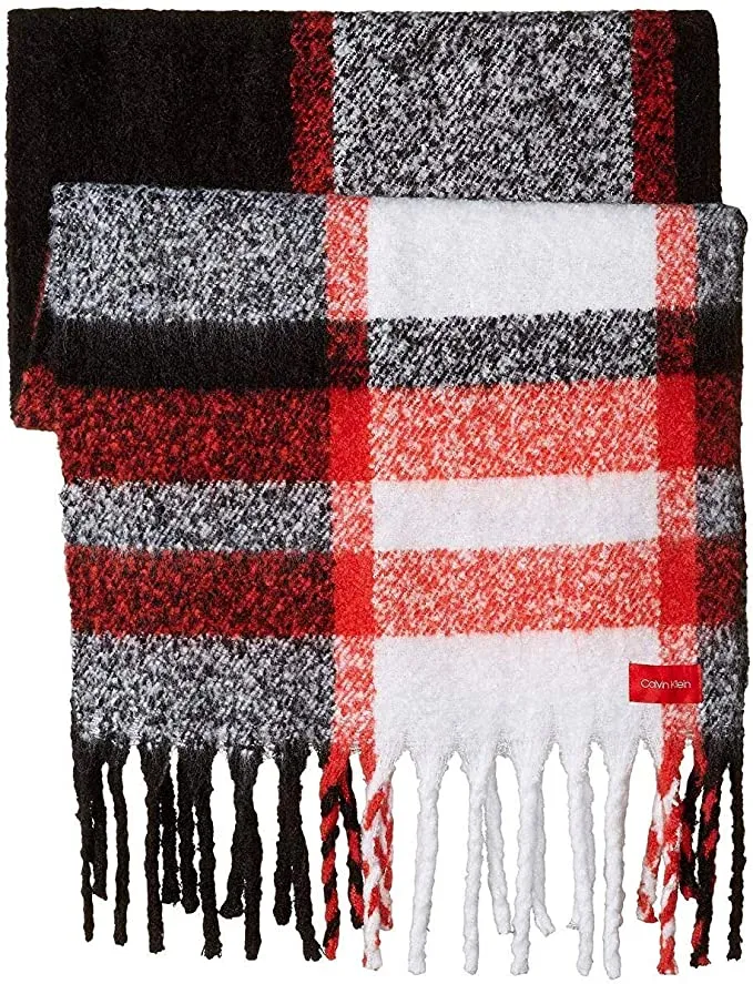 Amazing Calvin Klein Chunky - Plaid Scarf, Over-Sized One Size, Black/Red/White! Retails $80 