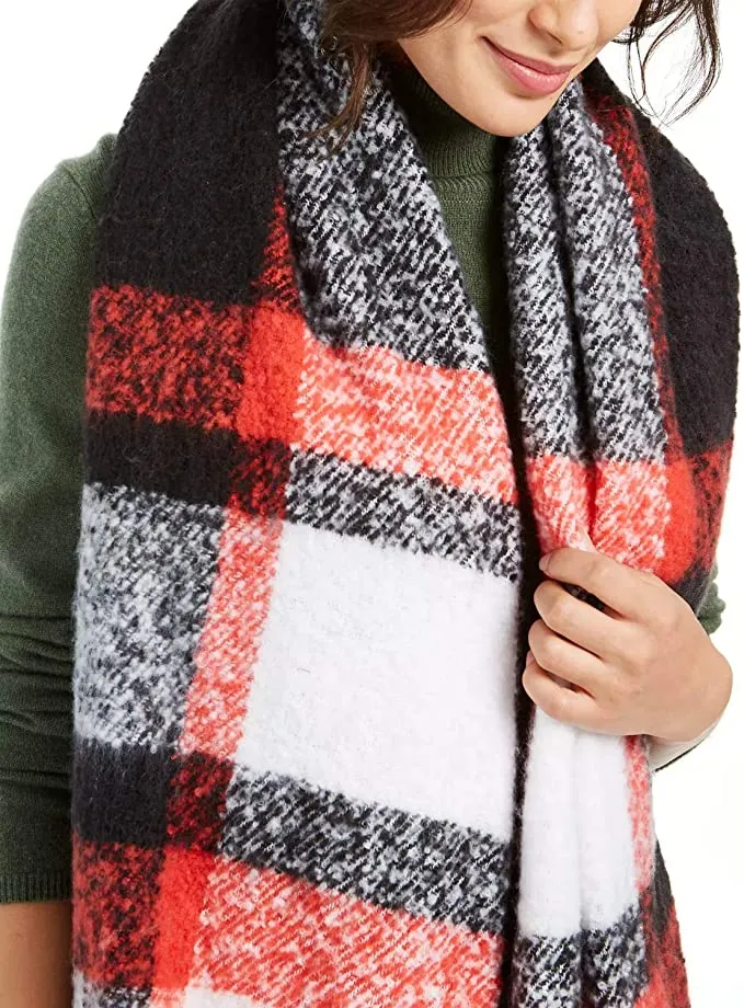 Amazing Calvin Klein Chunky - Plaid Scarf, Over-Sized One Size, Black/Red/White! Retails $80 