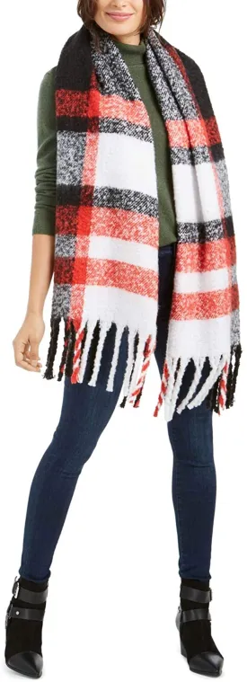 Amazing Calvin Klein Chunky - Plaid Scarf, Over-Sized One Size, Black/Red/White! Retails $80 