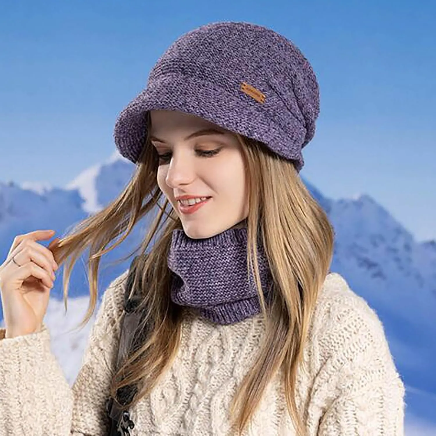 Beanie for Men Women Winter Cable Sherpa Fleece Lined Ribbed Beanie Outdoor Fleece Beanie Plain Knit Beanies
