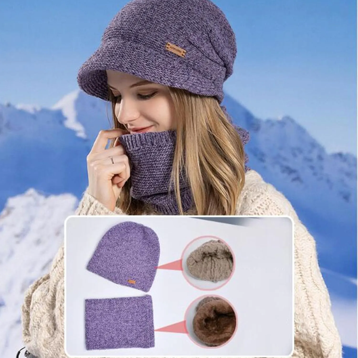 Beanie for Men Women Winter Cable Sherpa Fleece Lined Ribbed Beanie Outdoor Fleece Beanie Plain Knit Beanies