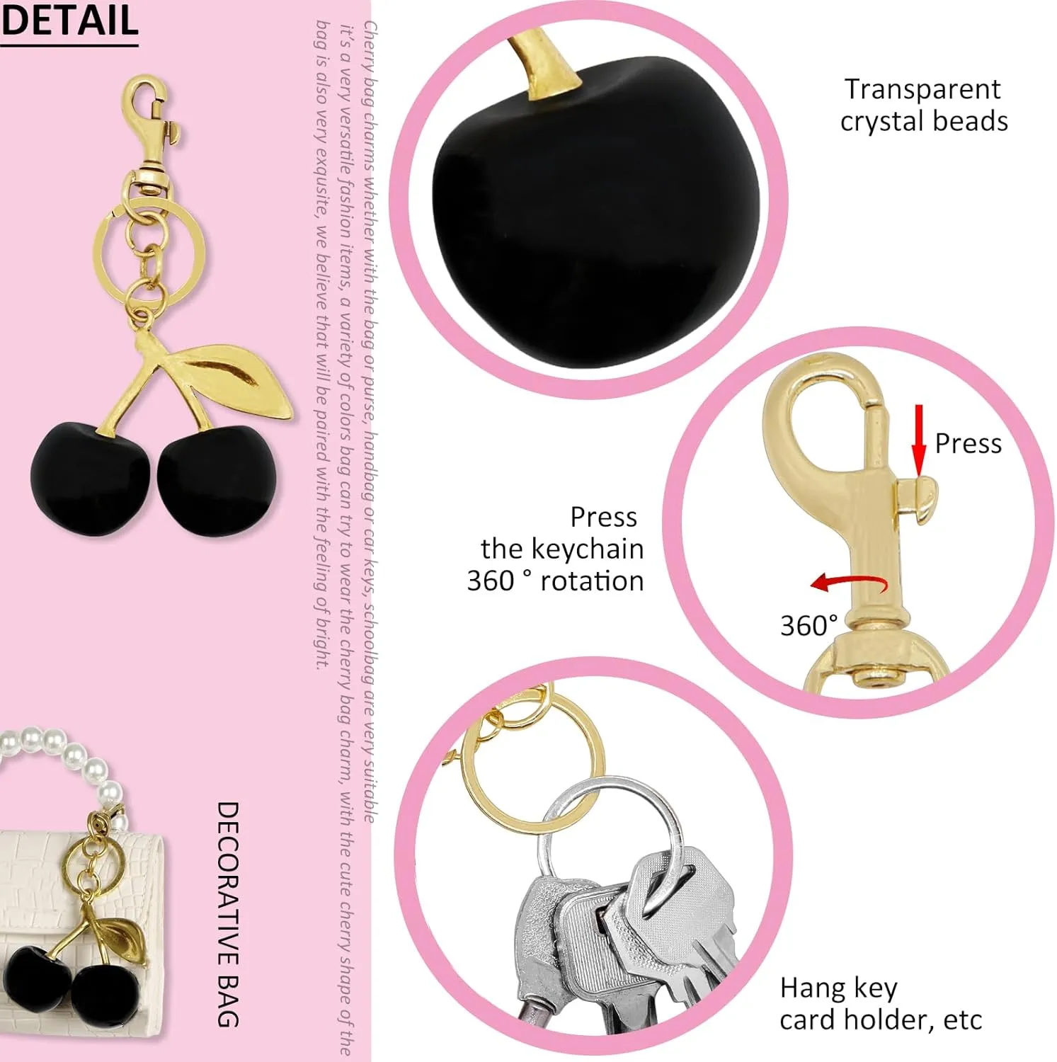 BIHRTC Cherry Bag Charm Bag Extender Chain Strap Replacement Accessories Bag Charms for Purses Bags Handbags