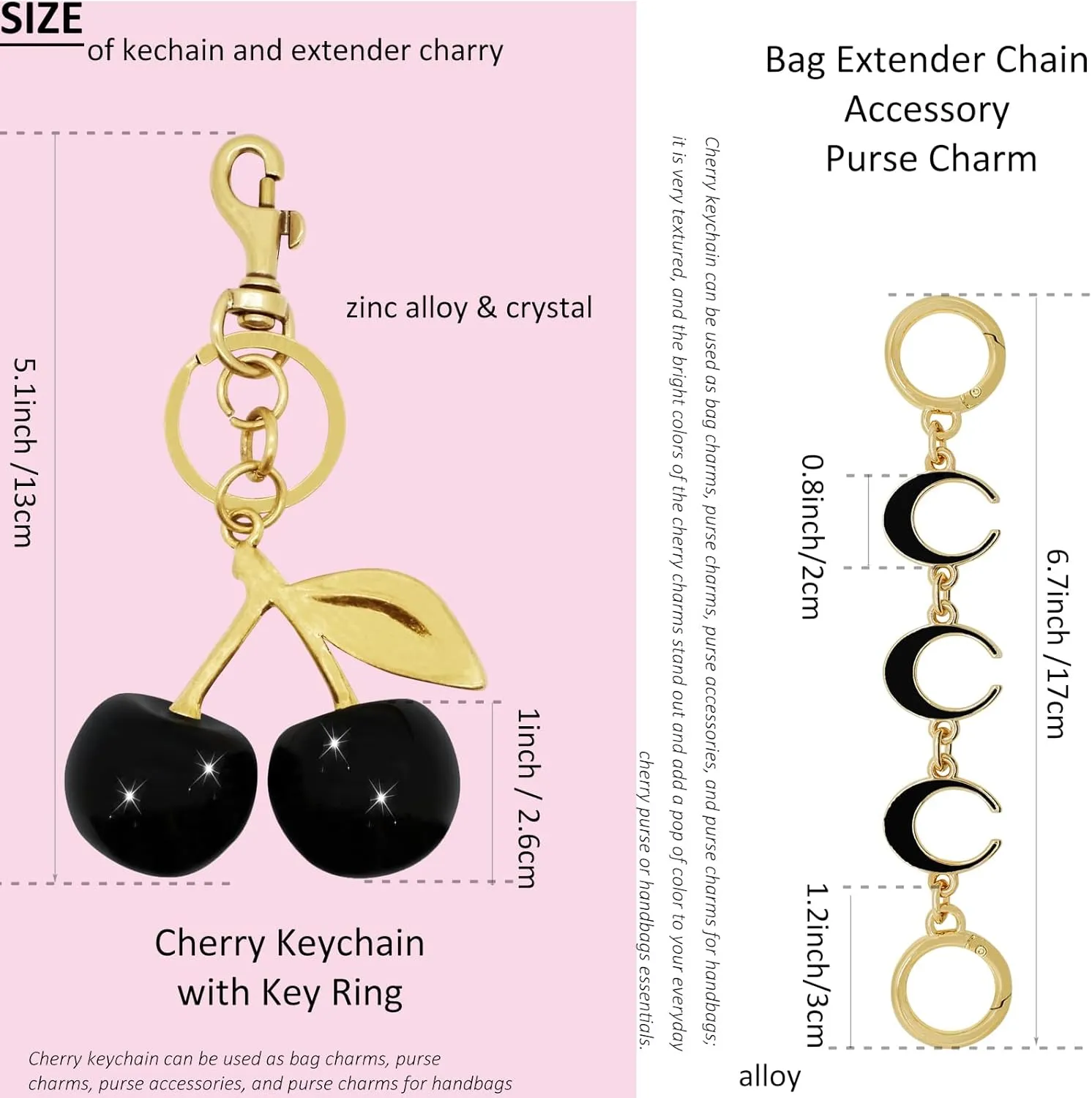 BIHRTC Cherry Bag Charm Bag Extender Chain Strap Replacement Accessories Bag Charms for Purses Bags Handbags