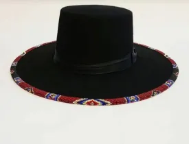 Black fedora hat| summer hat| cowboy hat| brim hat with maroon beads and free shipping world wide