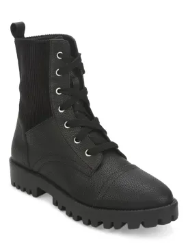 Black PU Lace Up Pointed Tow Ankle Boots