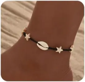 Boho Shell Anklet Starfish Anklet Adjustable String Anklets Bracelet Fashion Summer Beach Waterproof Foot Jewelry for Women