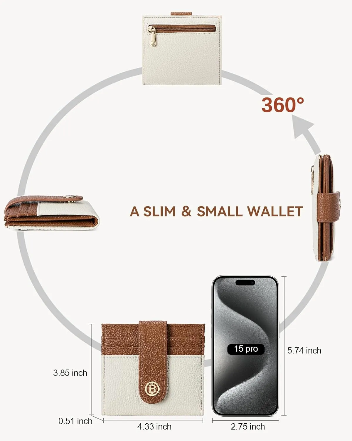 BOSTANTEN Slim Wallet for Women Small RFID Blocking Credit Card Holder Leather Bifold Wallets with Zipper Coin Pocket BeigeBrown