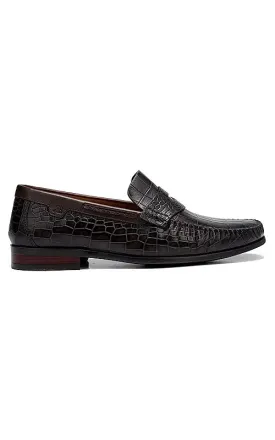 Brown Croco Textured Loafers