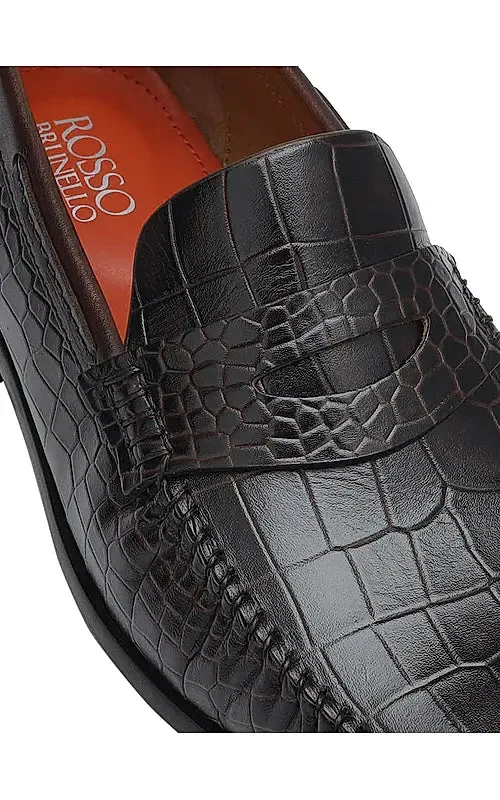 Brown Croco Textured Loafers
