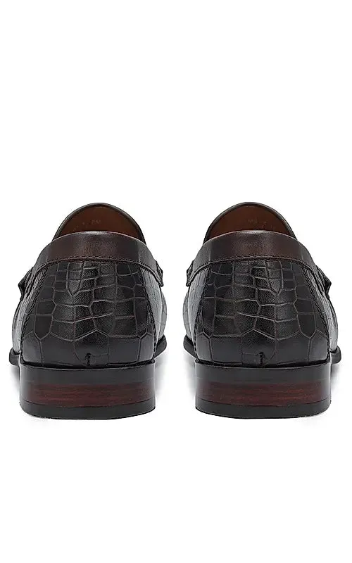 Brown Croco Textured Loafers