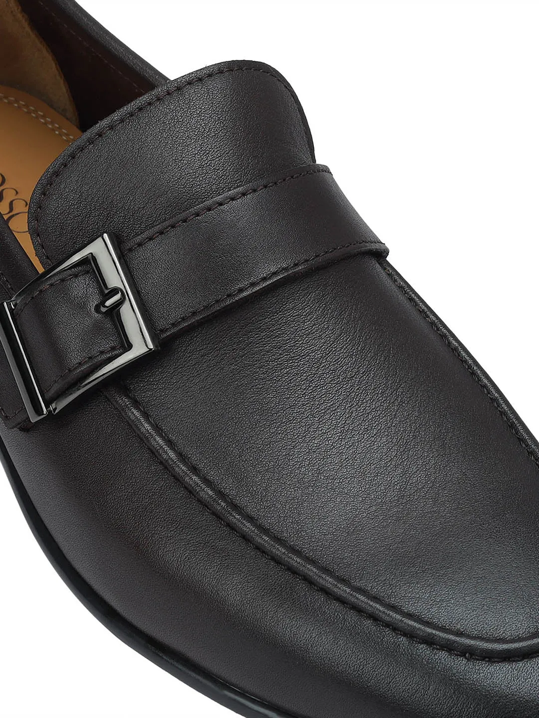 Brown Leather Loafers With Buckle