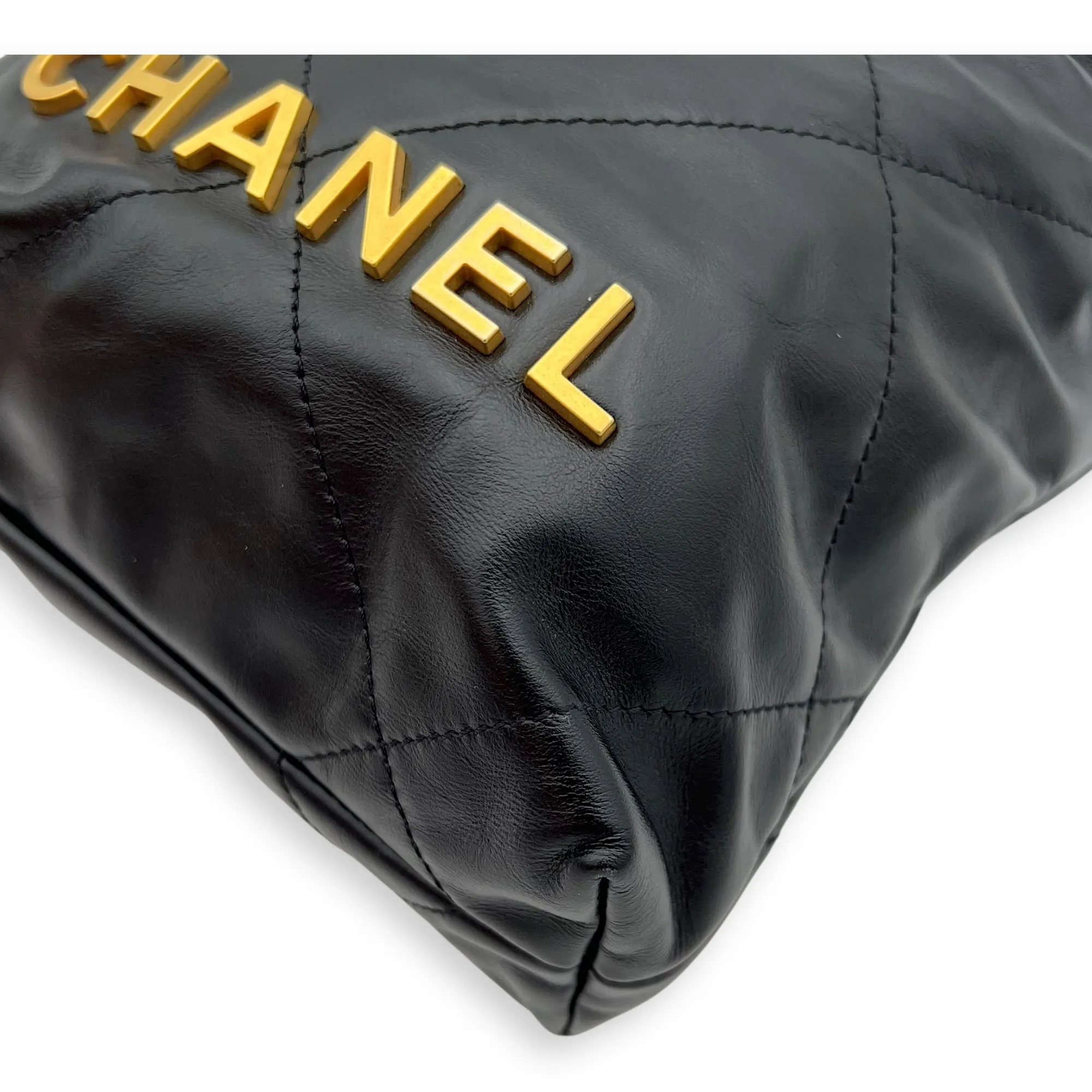 C22 Mini Black Crossbody Bag in Calfskin, Gold hardware