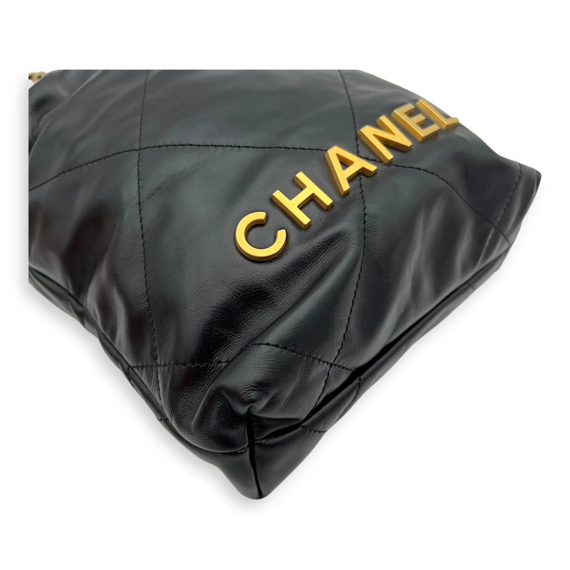 C22 Mini Black Crossbody Bag in Calfskin, Gold hardware