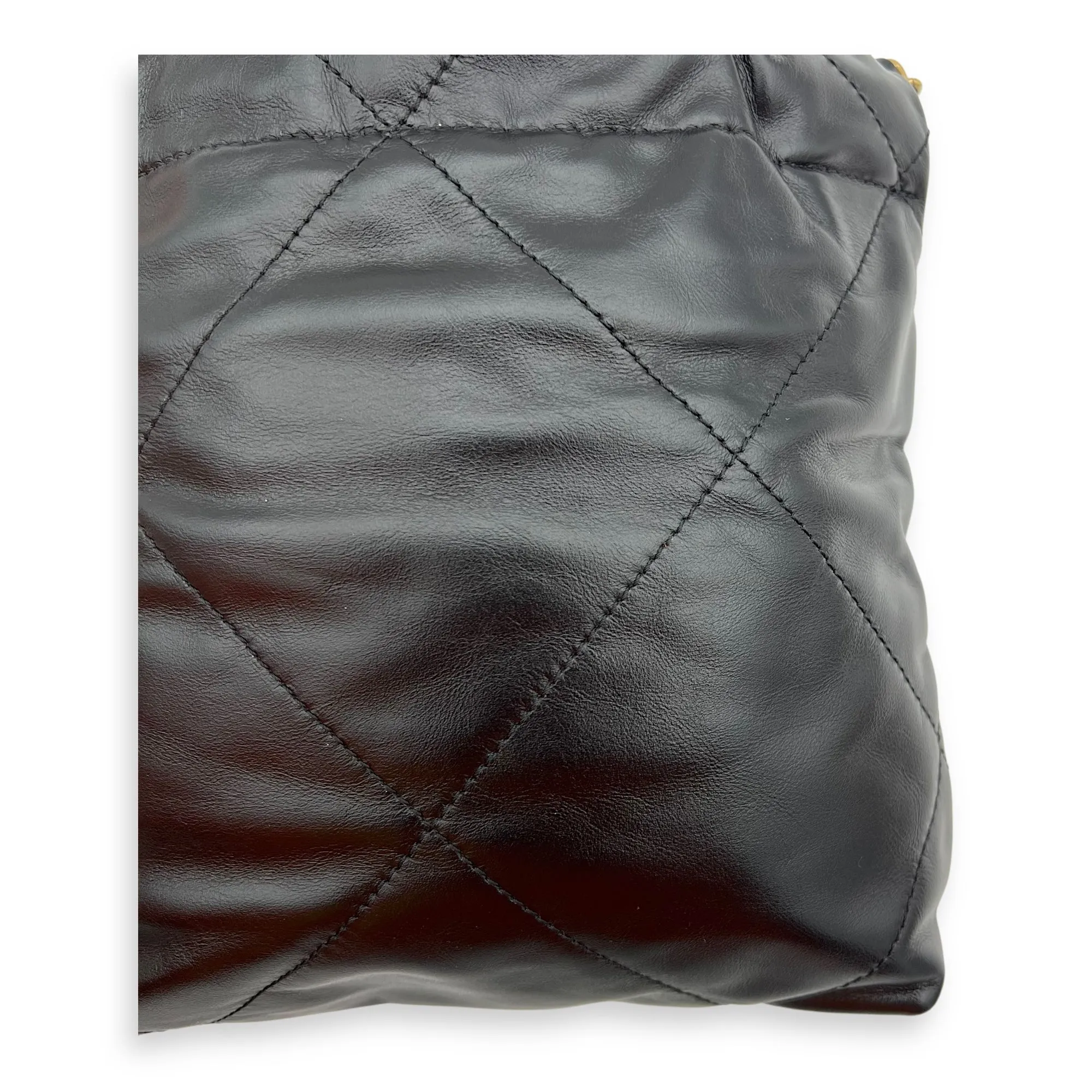 C22 Mini Black Crossbody Bag in Calfskin, Gold hardware