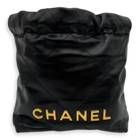 C22 Mini Black Crossbody Bag in Calfskin, Gold hardware