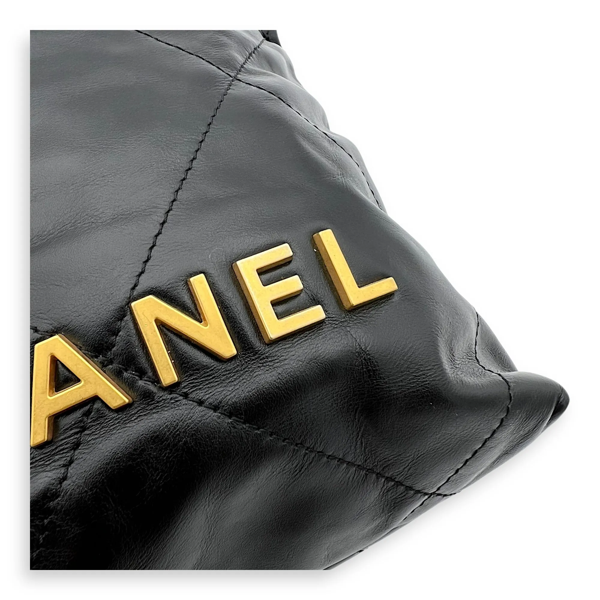 C22 Mini Black Crossbody Bag in Calfskin, Gold hardware