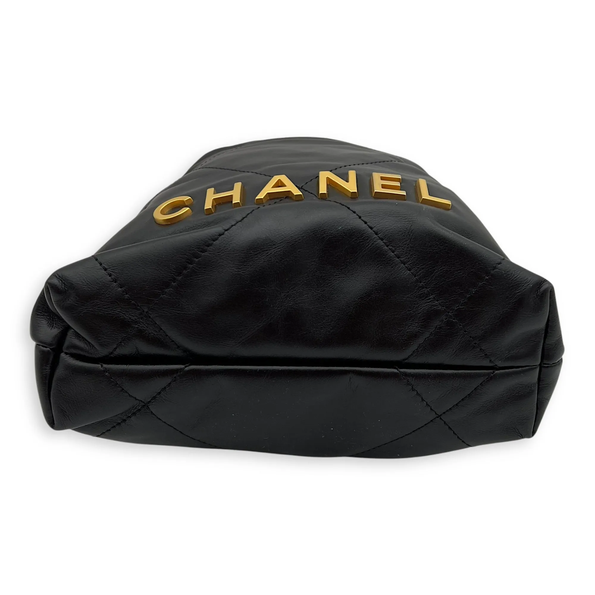 C22 Mini Black Crossbody Bag in Calfskin, Gold hardware