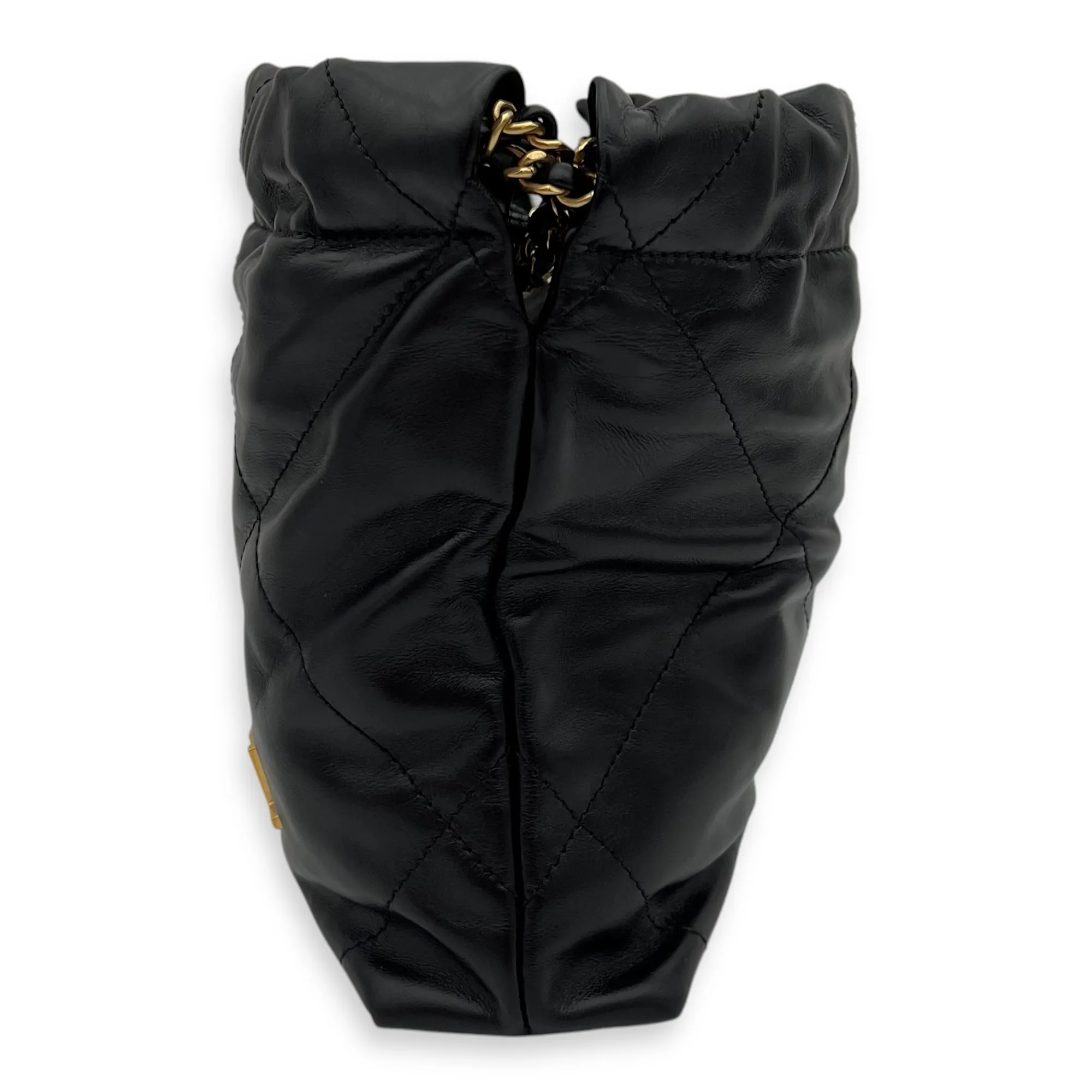C22 Mini Black Crossbody Bag in Calfskin, Gold hardware