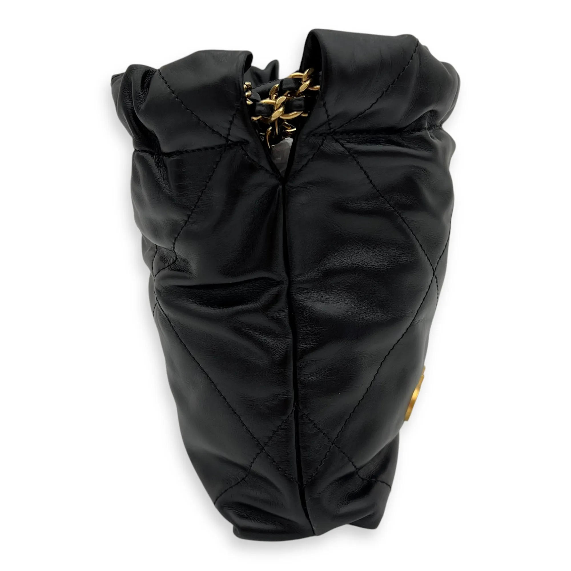 C22 Mini Black Crossbody Bag in Calfskin, Gold hardware