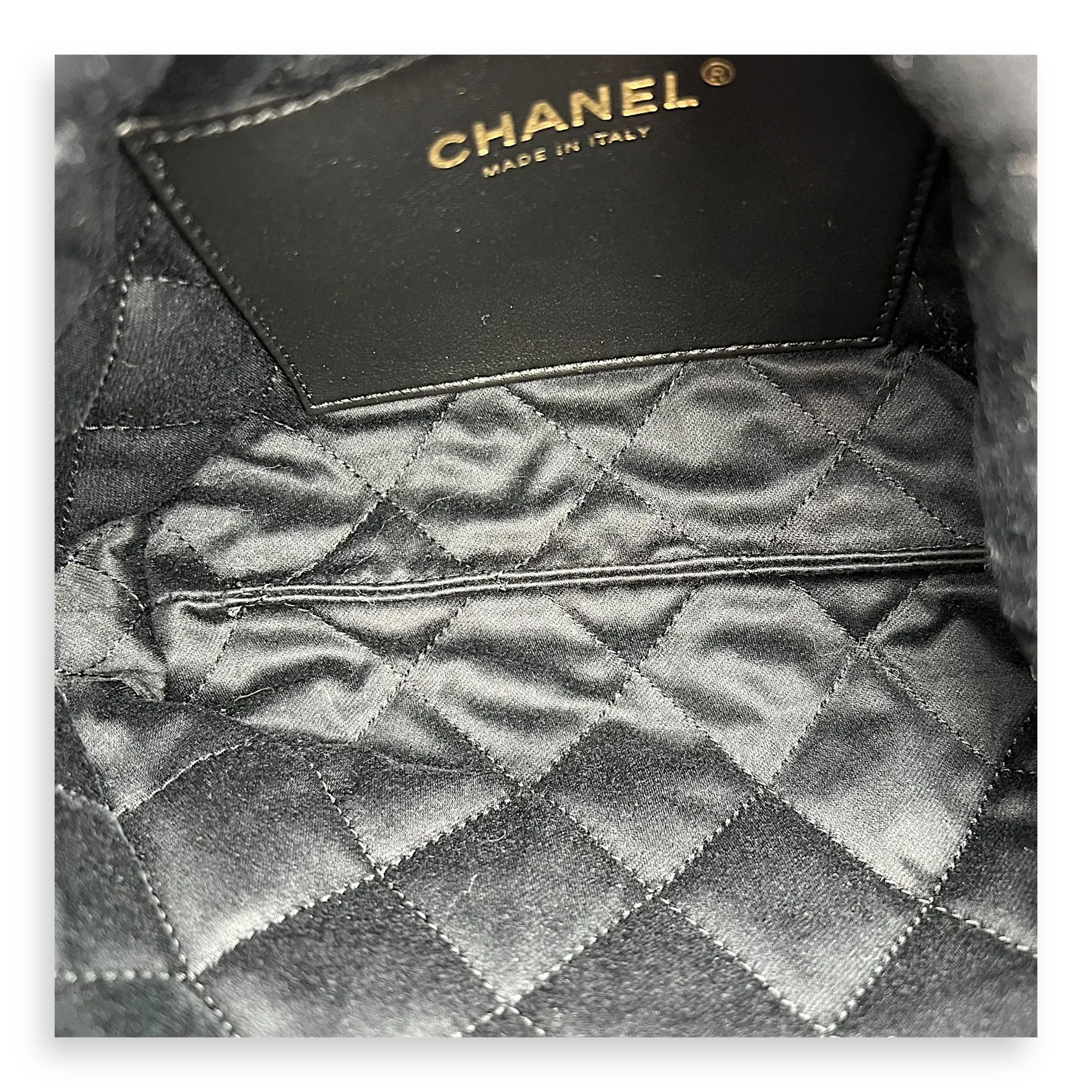 C22 Mini Black Crossbody Bag in Calfskin, Gold hardware