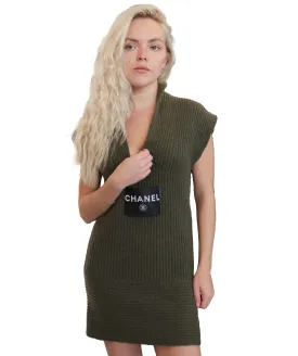Chanel 2008 logo-patch sleeveless cashmere dress DXBS2621