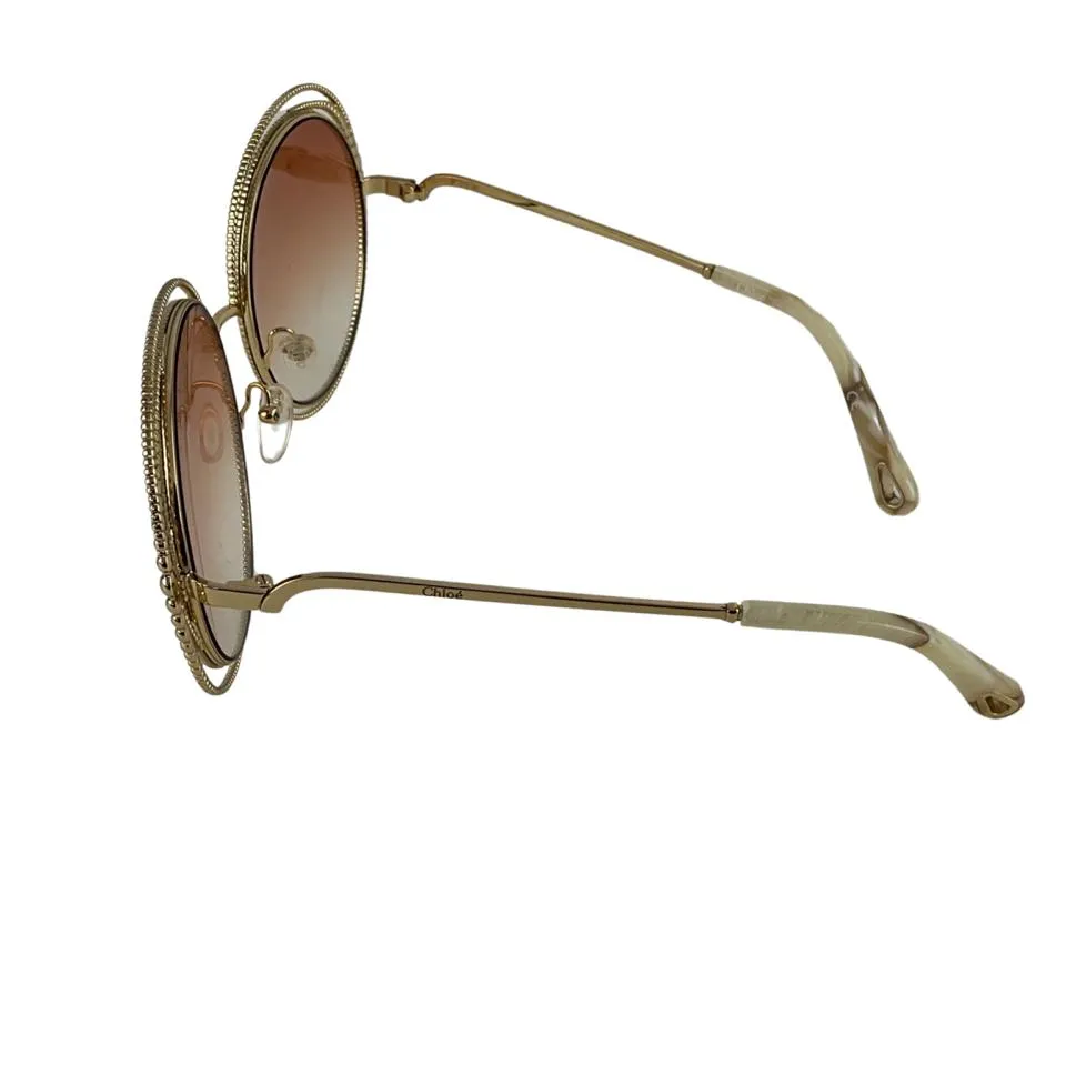 Chloe Women's Sunglasses Round Gold Rainbow Gradient Lens