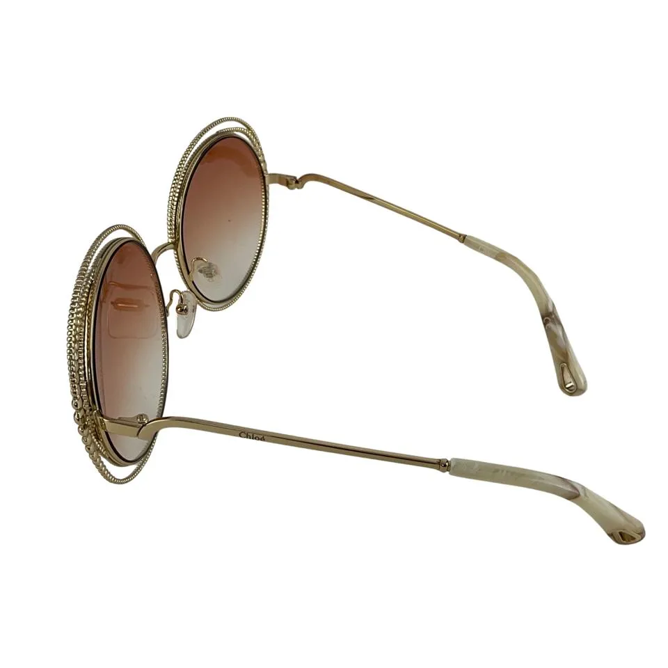 Chloe Women's Sunglasses Round Gold Rainbow Gradient Lens