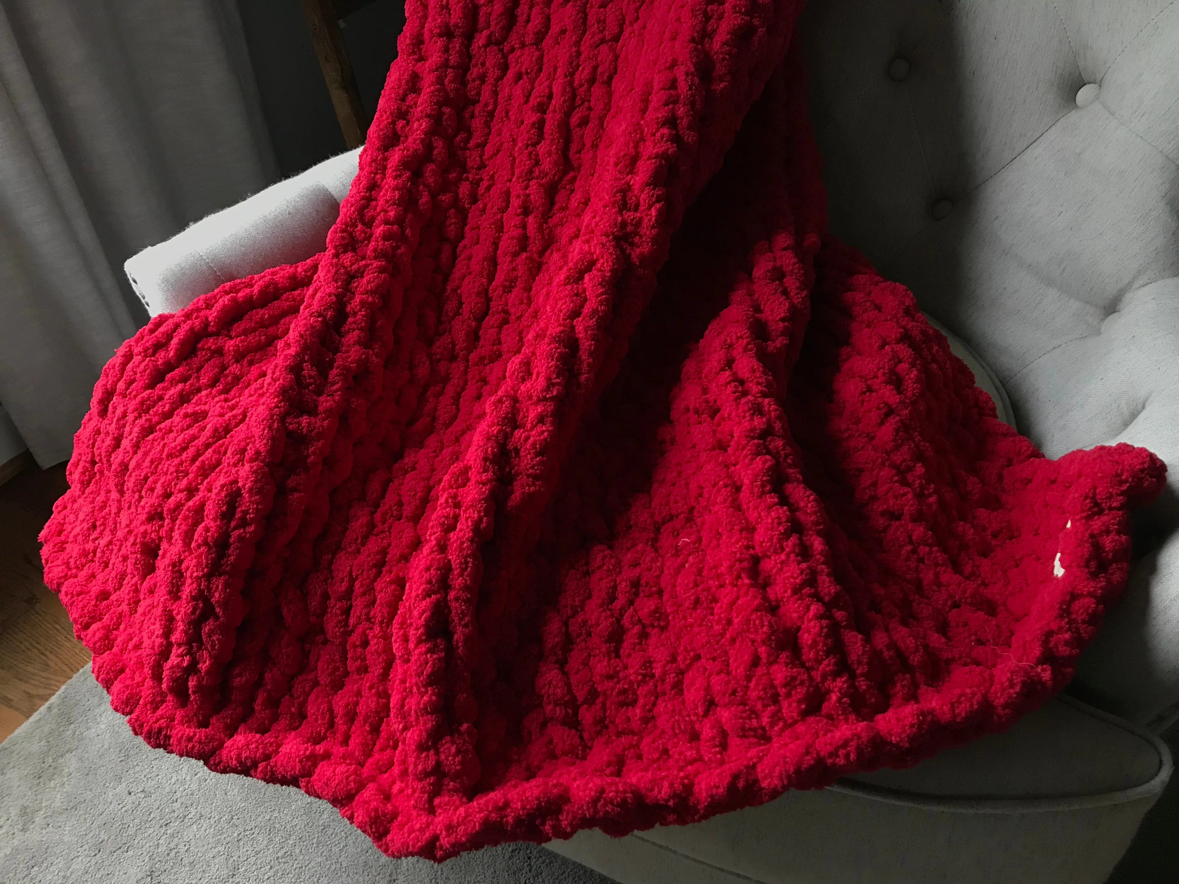 Chunky Knit Blanket | Red Knit Throw Blanket