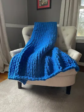Classic Blue Blanket | Chunky Knit Chenille Throw