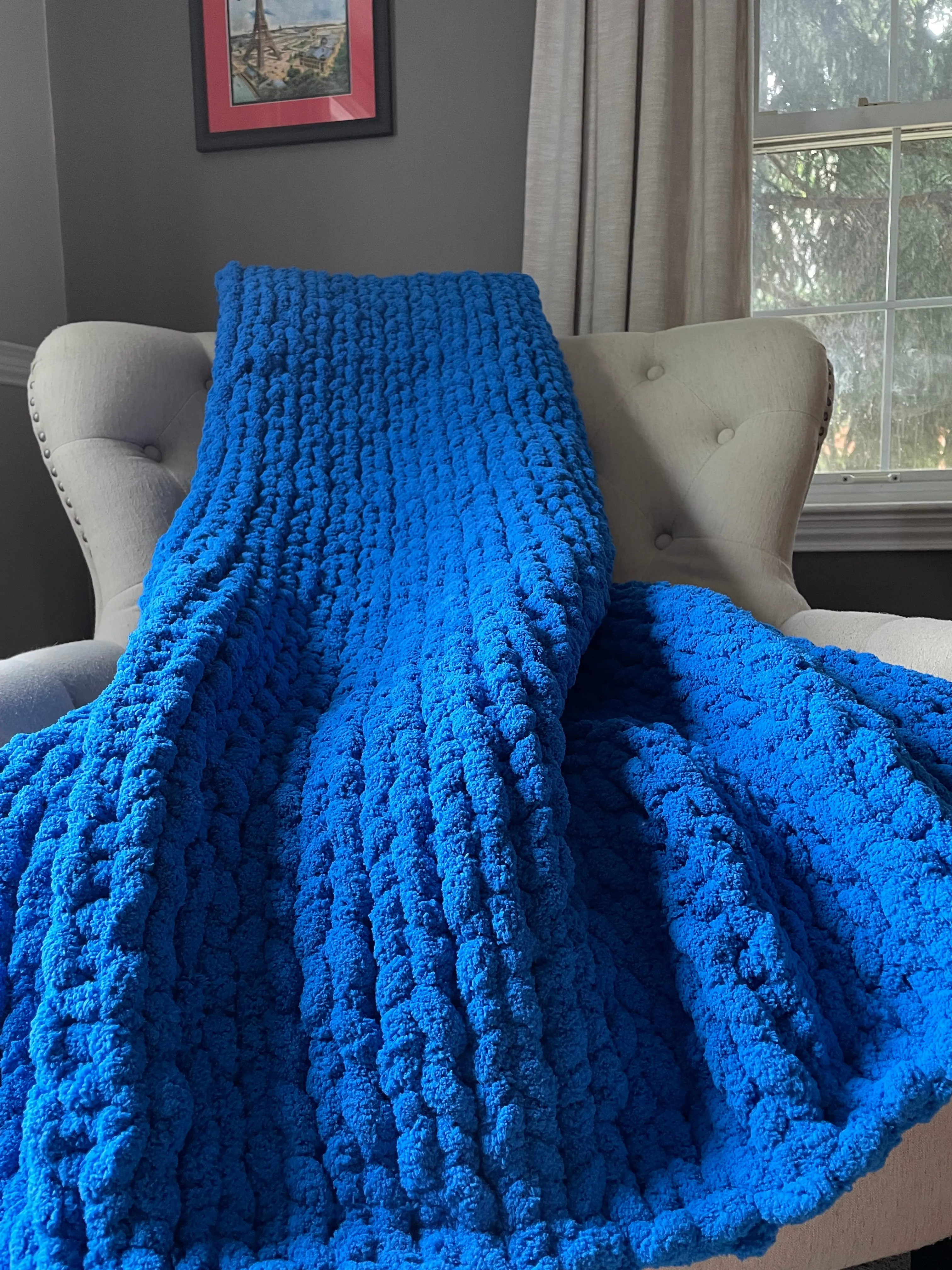 Classic Blue Blanket | Chunky Knit Chenille Throw