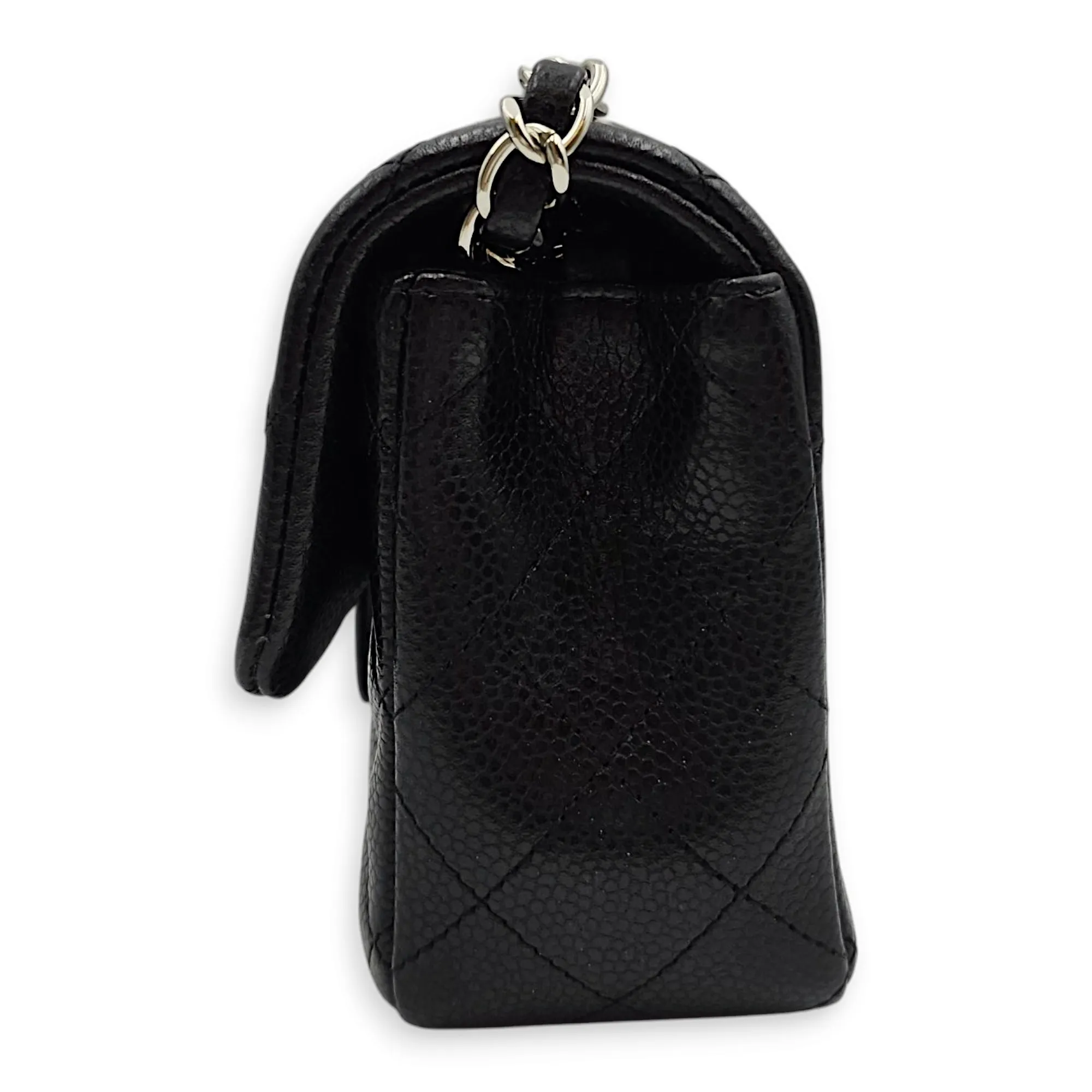 Classic Mini Rectangle Mini Black Crossbody Bag in Caviar Leather, Silver hardware