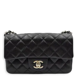 Classic Mini Rectangle Mini Black Crossbody Bag in Caviar Leather, Silver hardware