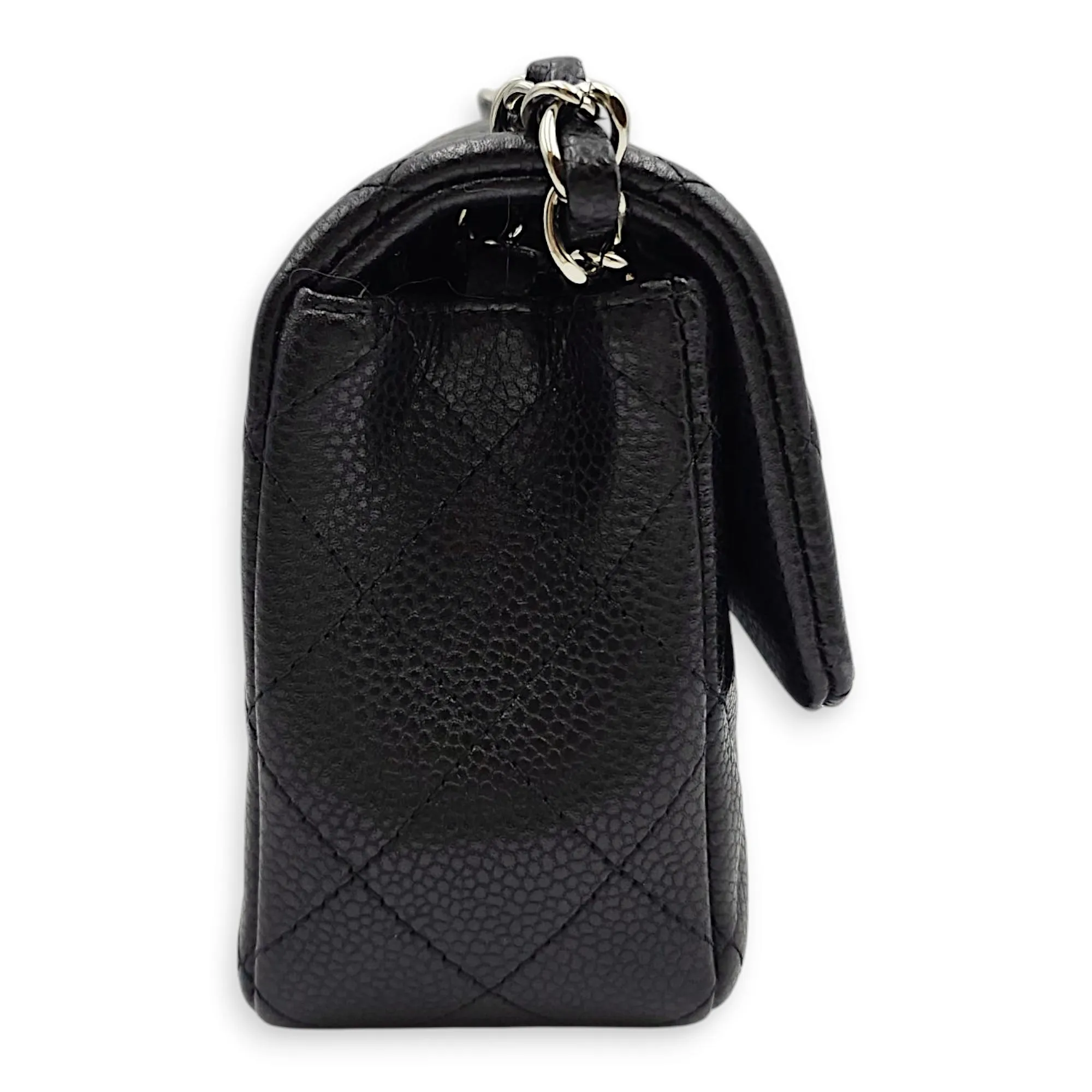 Classic Mini Rectangle Mini Black Crossbody Bag in Caviar Leather, Silver hardware
