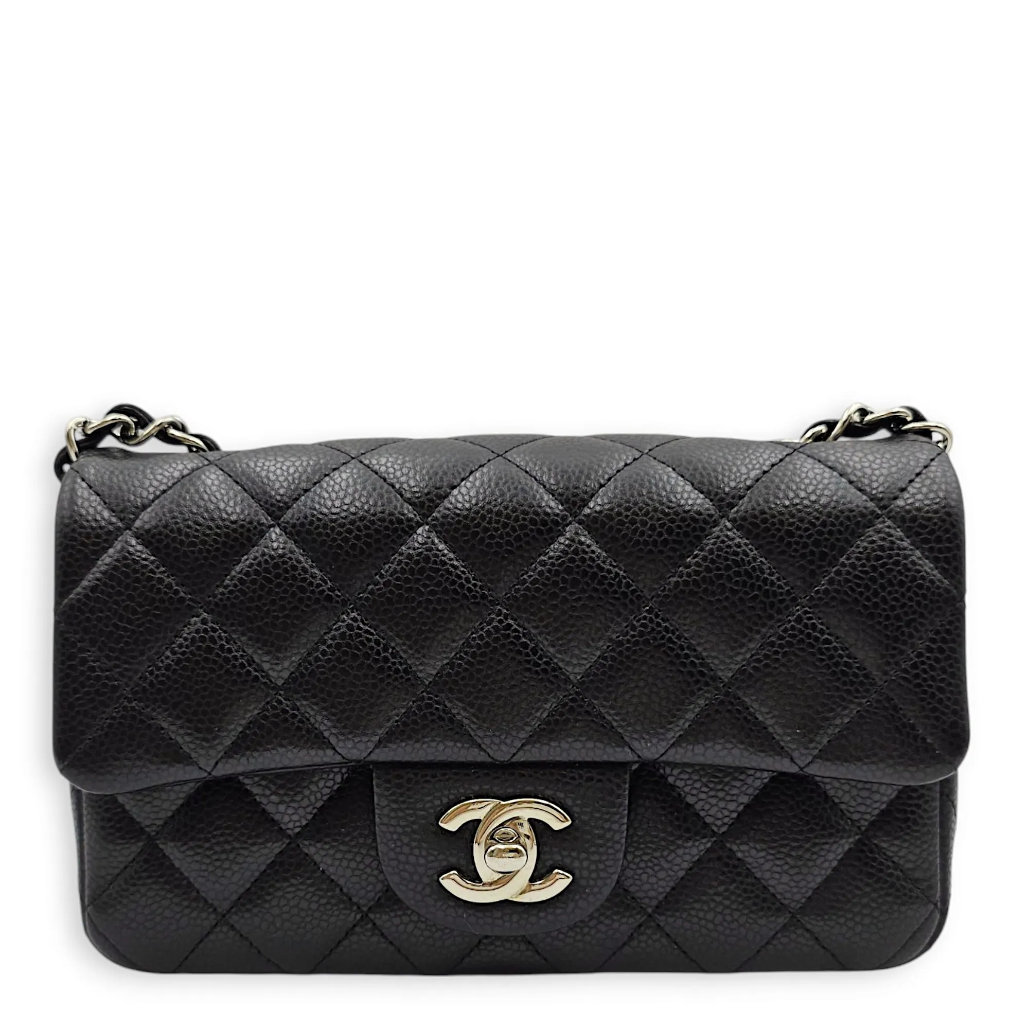 Classic Mini Rectangle Mini Black Crossbody Bag in Caviar Leather, Silver hardware