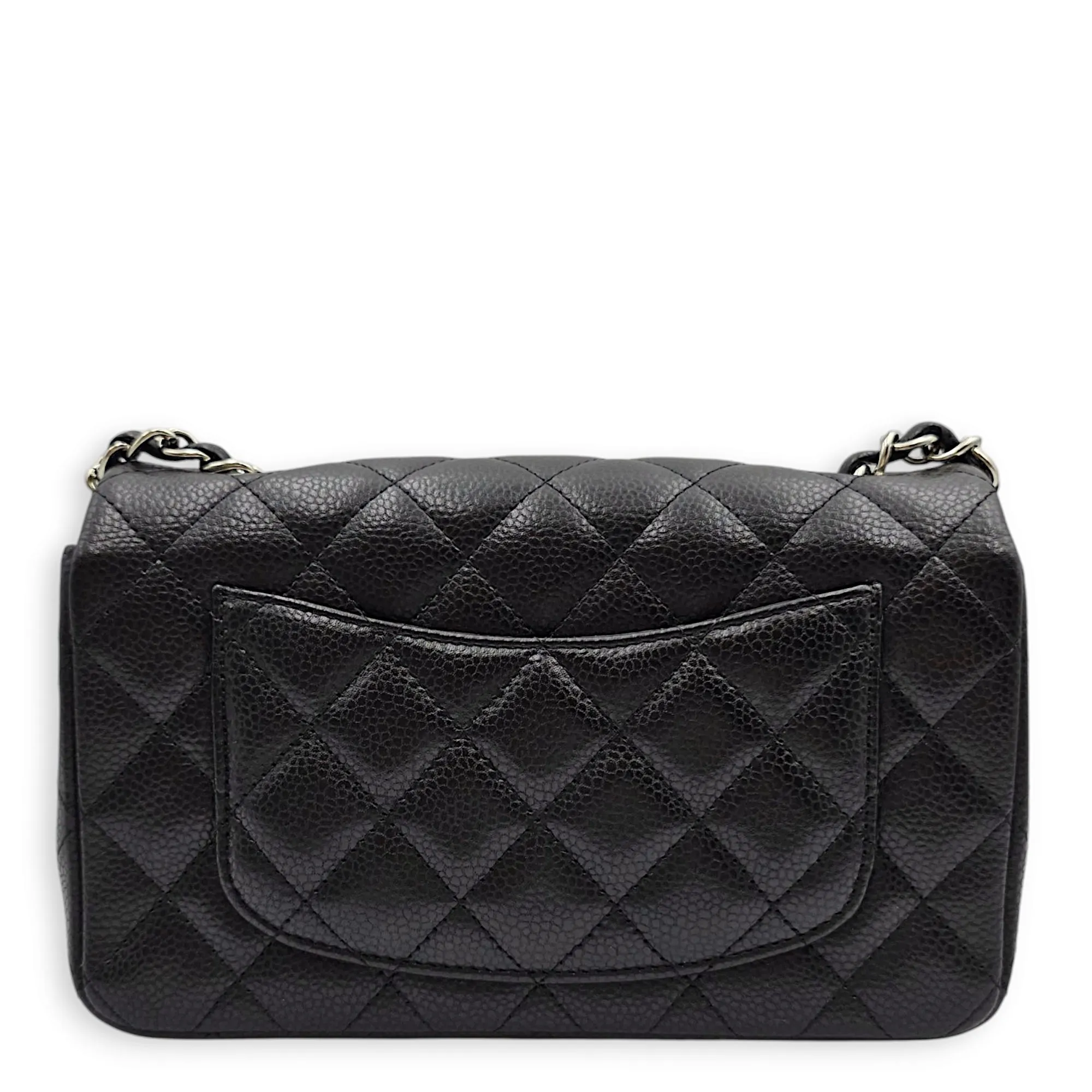 Classic Mini Rectangle Mini Black Crossbody Bag in Caviar Leather, Silver hardware