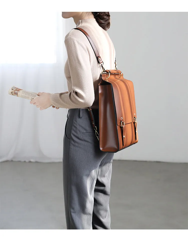 Classic Satchel Laptop Leather School Backpack for Women