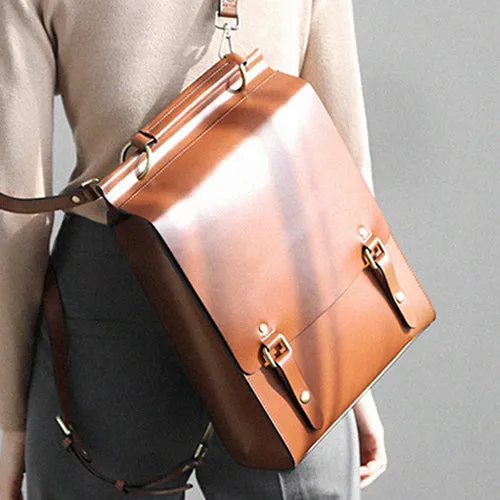 Classic Satchel Laptop Leather School Backpack for Women
