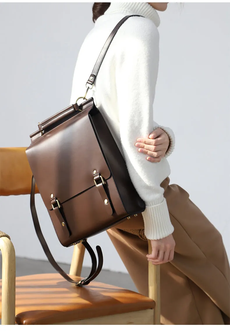 Classic Satchel Laptop Leather School Backpack for Women